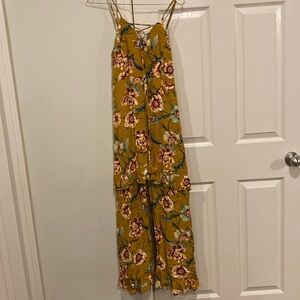 Mustard floral maxi dress with slit